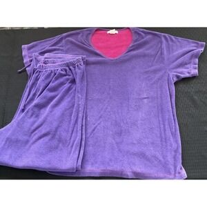 Partners Intimates Lounge Set Womens XL Purple Terry V-Neck Top Pants Pajamas